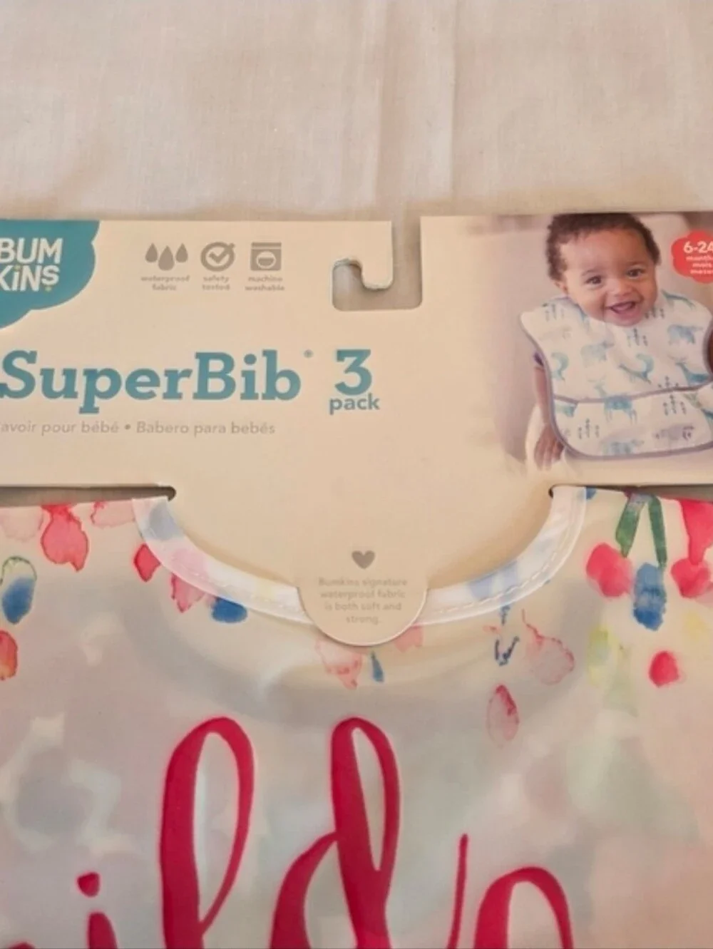 Bumkins SuperBib (2) 3-Pack - Gray Arrow & Floral Multicolor with Pink Accent